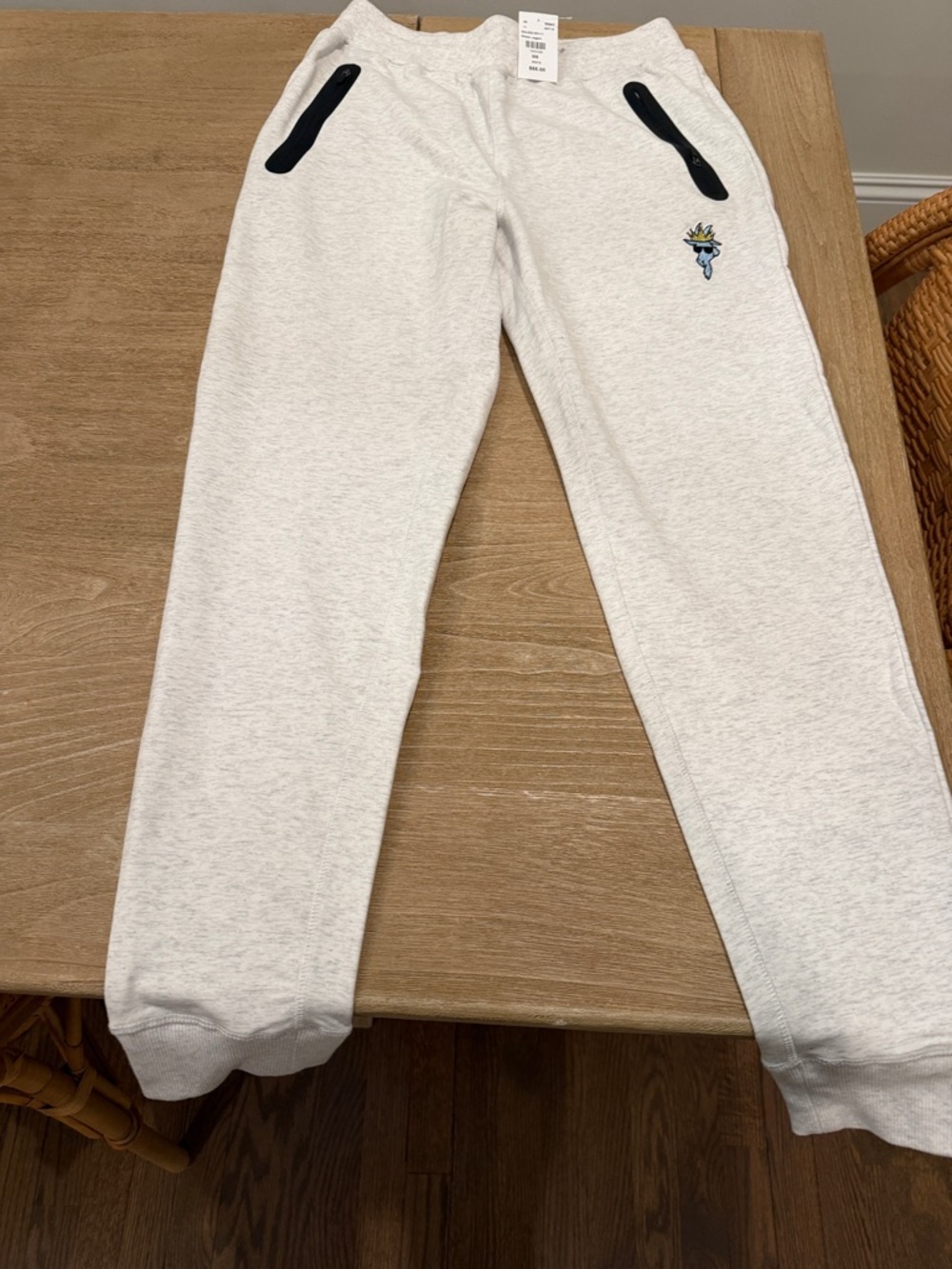 Light Gray Kids Jogger Sweatpants with Embroidered Mascot